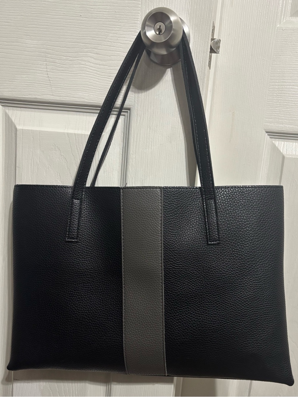 Vince Camuto - Black Tote Bag with Gray Center Stripe